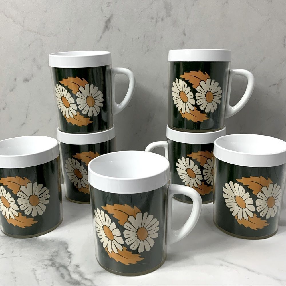 Set of 7 VINTAGE 70’s TERMO SERV double walled insulated coffee mugs